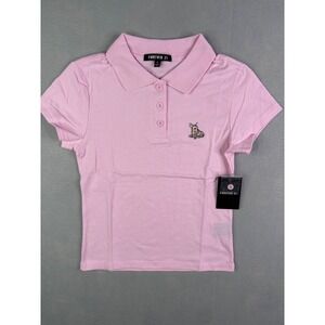 Forever 21 Pink Short Sleeve Polo Shirt Embroidered Deer Small NWT Small kids